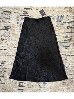 Forever 21 Black Satin Leopard-Print Midi Skirt